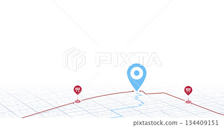 Highway disruptions. Accident road. GPS navigator screen with signs of streets. Closed turns of the route, road. Traffic detours on isometric map. Location tracks dashboard. Vector illustration 134409151