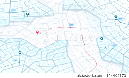 Isometric Gps map navigation to markers. Abstract transportation background. Track navigation pins on street maps, position pin. City in isometric view. Vector illustration Isometric Gps map navigation to markers. Abstract transportation background. Track navigation pins on street maps, position pin. City in isometric view. Vector illustration 134409170