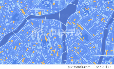 Top view of modern city. Abstract navigation plan of huge urban area. Generic city map of streets, roads, house. Editable vector illustration 134409172