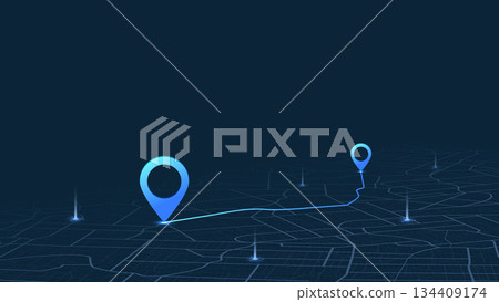 Itinerary on the map to marker. GPS tracking system to navigate, directions to different locations. City street map with various points of interest. Vector illustration Itinerary on the map to marker. GPS tracking system to navigate, directions to different locations. City street map with various points of interest. Vector illustration 134409174