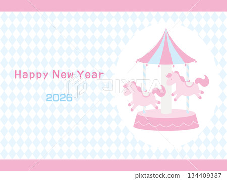 Cute merry-go-round illustration 2026 horse 134409387
