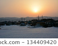 Rural evening and winter scenery 134409420