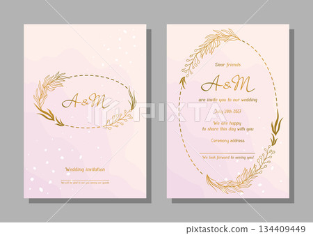 Wedding invitation card. Marriage background with pretty stylized floral twigs. 134409449