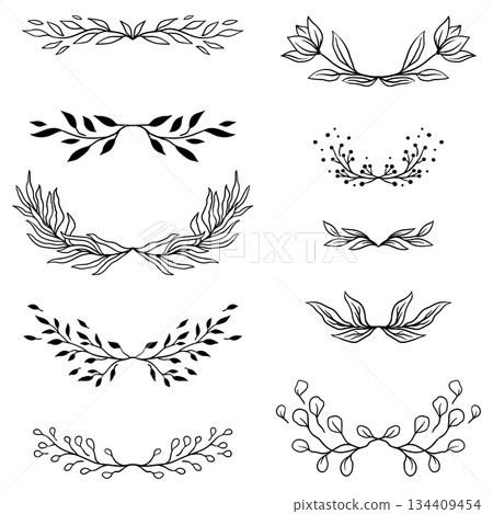 Set of floral divider elements. Wedding and marriage decorations with pretty twigs. 134409454
