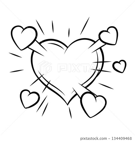Valentine cartoon heart explosion. Romantic speech bubble in comic style. Love greeting card. Valentine cartoon heart explosion. Romantic speech bubble in comic style. Love greeting card. 134409468