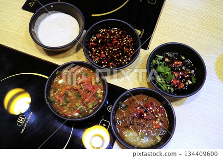 Various types of rice served in small bowls Various types of rice served in small bowls 134409600