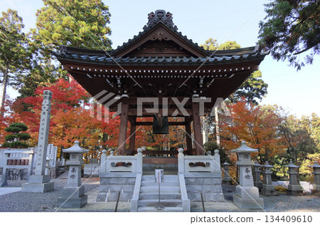Autumn leaves near the bell tower of Unpenji Temple, the 66th temple of the Shikoku Pilgrimage Autumn leaves near the bell tower of Unpenji Temple, the 66th temple of the Shikoku Pilgrimage 134409610