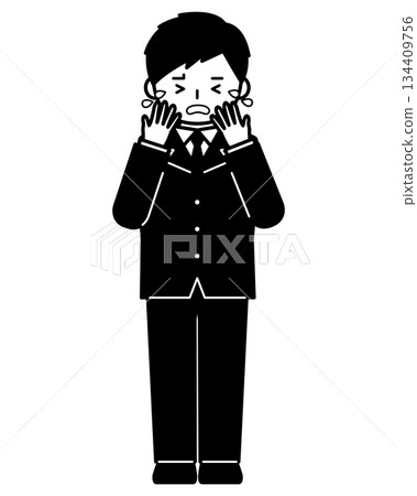 Boy crying and covering his face 134409756