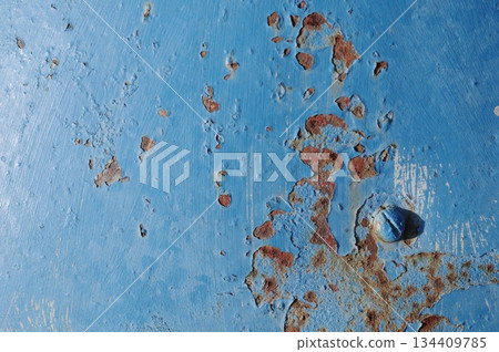 Paint peeling and rusty iron plate Paint peeling and rusty iron plate 134409785