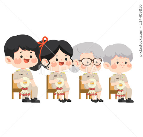 Cartoon Thai Teachers with Jasmine Garland Illustration Cartoon Thai Teachers with Jasmine Garland Illustration 134409810