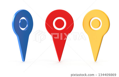 Colorful 3D Map Location Pins for Navigation and Geotagging 134409869