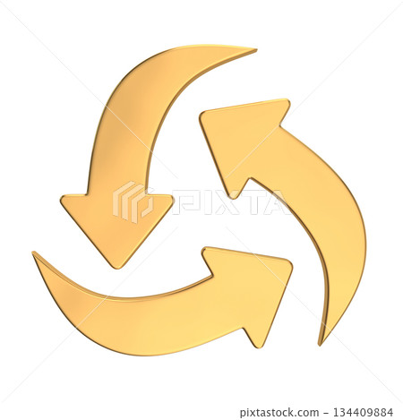 Golden 3D Recycle Symbol with Arrows Golden 3D Recycle Symbol with Arrows 134409884