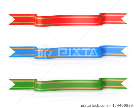 Vibrant 3D Ribbons with Golden Accents for Decoration Vibrant 3D Ribbons with Golden Accents for Decoration 134409889