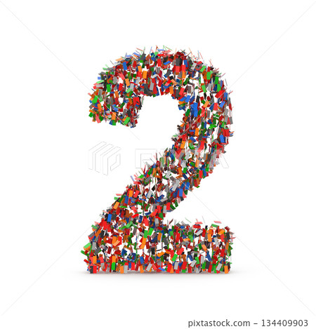 Colorful Number Two Composed of Many Small Confetti 134409903