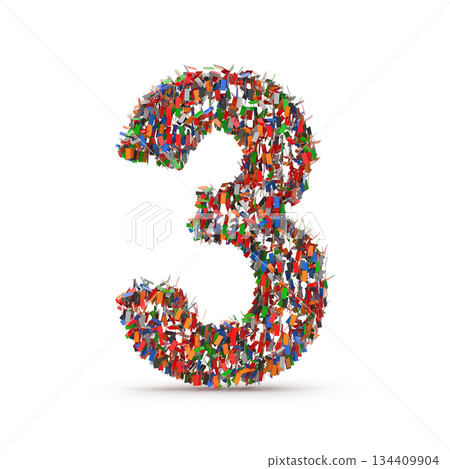 Colorful Number Three Composed of Many Small Confetti Colorful Number Three Composed of Many Small Confetti 134409904