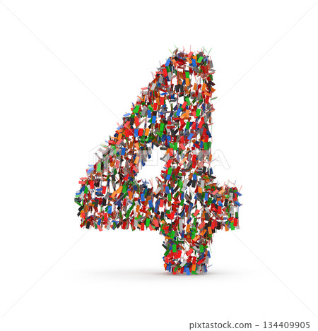 Colorful Number Four Composed of Many Small Confetti 134409905