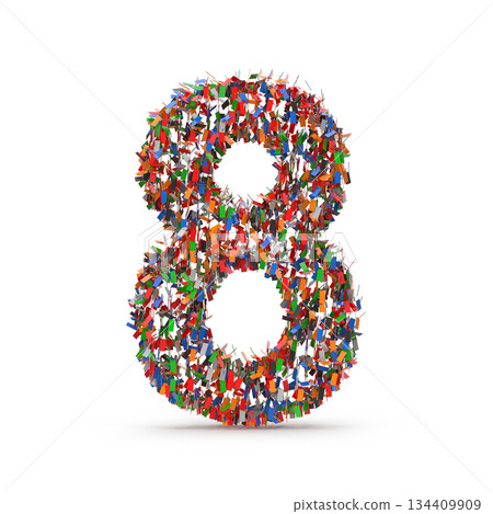 Colorful Number Eight Composed of Many Small Confetti Colorful Number Eight Composed of Many Small Confetti 134409909
