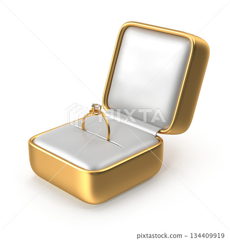Golden Ring Box with Diamond Engagement Ring Golden Ring Box with Diamond Engagement Ring 134409919