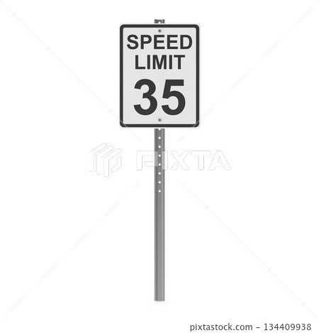 Speed Limit 35 Road Sign on a Pole Speed Limit 35 Road Sign on a Pole 134409938