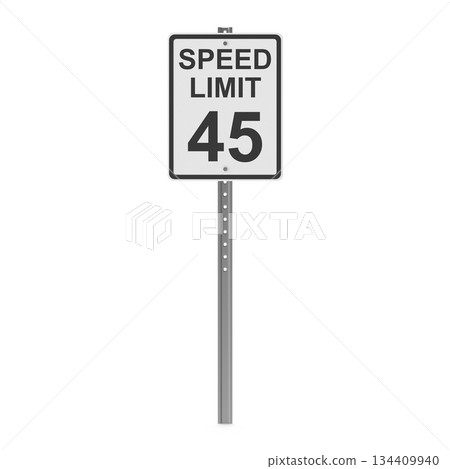Speed Limit 45 Road Sign on a Pole Speed Limit 45 Road Sign on a Pole 134409940