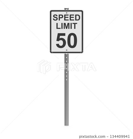 Speed Limit 50 Road Sign on a Pole 134409941