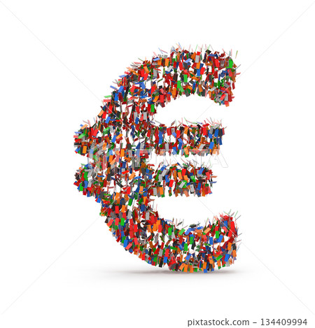 Colorful Euro Symbol Made by Confetti 134409994