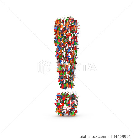 Colorful 3D Exclamation Mark Made by Confetti 134409995