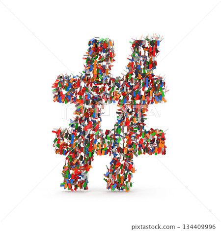 Vibrant Hashtag Symbol Composed of Diverse Elements 134409996