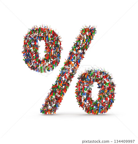 Vibrant Percentage Symbol Made by Confetti 134409997