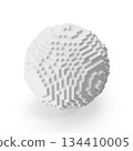 Voxelized White Sphere Abstract 3D Pixelated Geometric Object 134410005