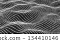 White digital particles form a monochrome flowing terrain resembling futuristic waves and smooth contours 134410146