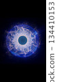 Electric blue energy ring glowing in darkness, resembling a digital eye or portal with lightning textures 134410153