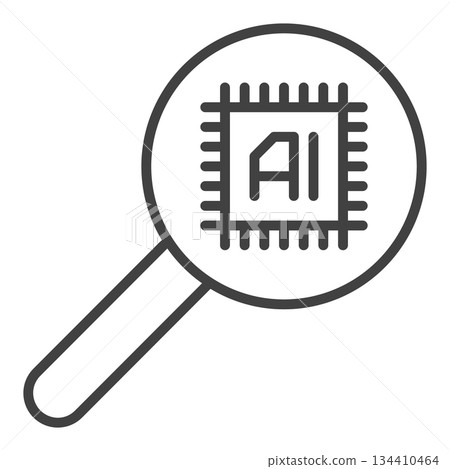 Magnifier with AI Chip vector AI Technology linear icon or symbol 134410464