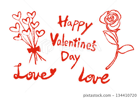 Valentine's Day hand-drawn material: rose flowers and letter set Valentine's Day hand-drawn material: rose flowers and letter set 134410720
