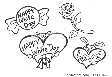 White Day illustration material - A set of hand-drawn illustrations of a cat and rabbit holding a heart and rose flowers and line drawings White Day illustration material - A set of hand-drawn illustrations of a cat and rabbit holding a heart and rose flowers and line drawings 134410726
