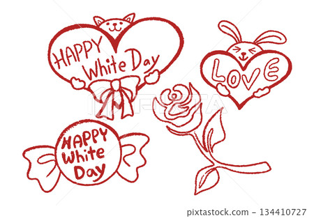 White Day illustrations and line drawings set (1 color) White Day illustrations and line drawings set (1 color) 134410727