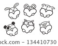 Illustration material: Cute animal icon set (monochrome) 134410730
