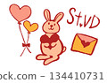 Valentine's Day Material Set: Rabbit, Love Letter, and Balloon (Color) 134410731