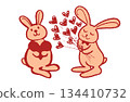 Hand-drawn illustration material: A confession rabbit and a rabbit receiving love (color) 134410732