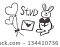 Valentine's Day Material Set: Rabbit, Love Letter, and Balloon (Monochrome) 134410736