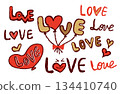 Handwritten illustration material: LOVE set (color) 134410740