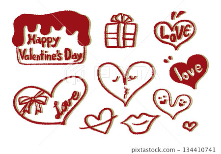 手繪插畫素材 情人節套裝（附陰影） 134410741