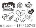 Hand-drawn illustration material Valentine's Day set (monochrome) 134410743