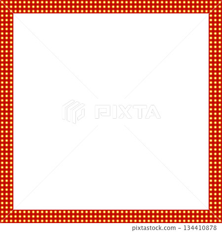 Square red bold frame with illuminated edges in the form of small light bulbs, isolated on a transparent background. Copy space. Place for text or photos. PNG and Vector illustration Square red bold frame with illuminated edges in the form of small light bulbs, isolated on a transparent background. Copy space. Place for text or photos. PNG and Vector illustration 134410878