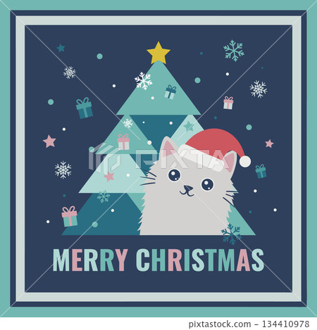 聖誕節灰貓節慶賀卡 134410978