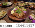 Grilled meat and salad dishes 134411437