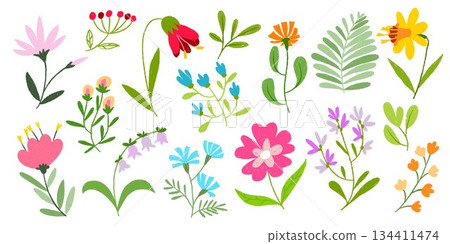 Crayon flower doodles in chalk pastel style 134411474