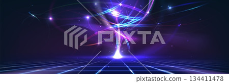 Abstract tech background with light lines and grid 134411478