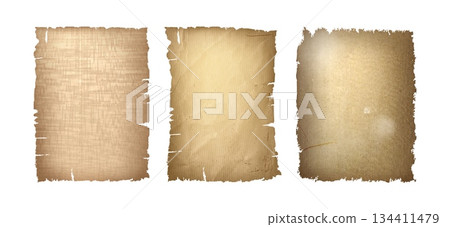 Old parchment pieces set with ripped edges Old parchment pieces set with ripped edges 134411479