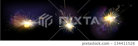 Abstract golden fire sparks set isolated on black Abstract golden fire sparks set isolated on black 134411528